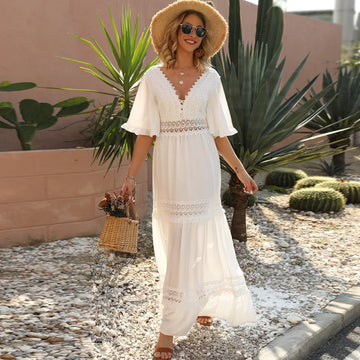 Lace Ruffle Plunge Dress
