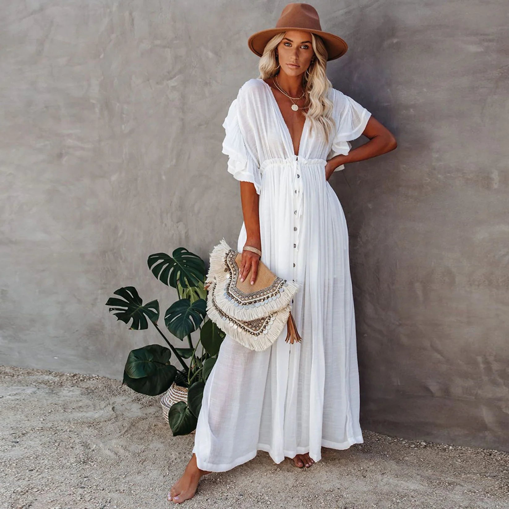 Plunging Maxi Beach Dress