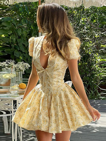 Pleated Floral Mini Dress