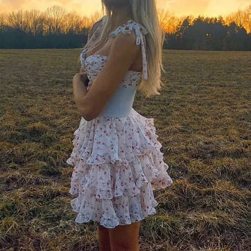 Bow Floral Mini Dress - LUVVITT Fashion