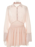 Chiffon Turndown Collar Mini Dress - LUVVITT Fashion