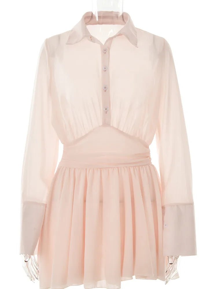 Chiffon Turndown Collar Mini Dress - LUVVITT Fashion