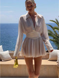 Chiffon Turndown Collar Mini Dress - LUVVITT Fashion