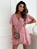 Chiffon V-Neck Mini Dress - LUVVITT Fashion