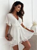 Chiffon V-Neck Mini Dress - LUVVITT Fashion
