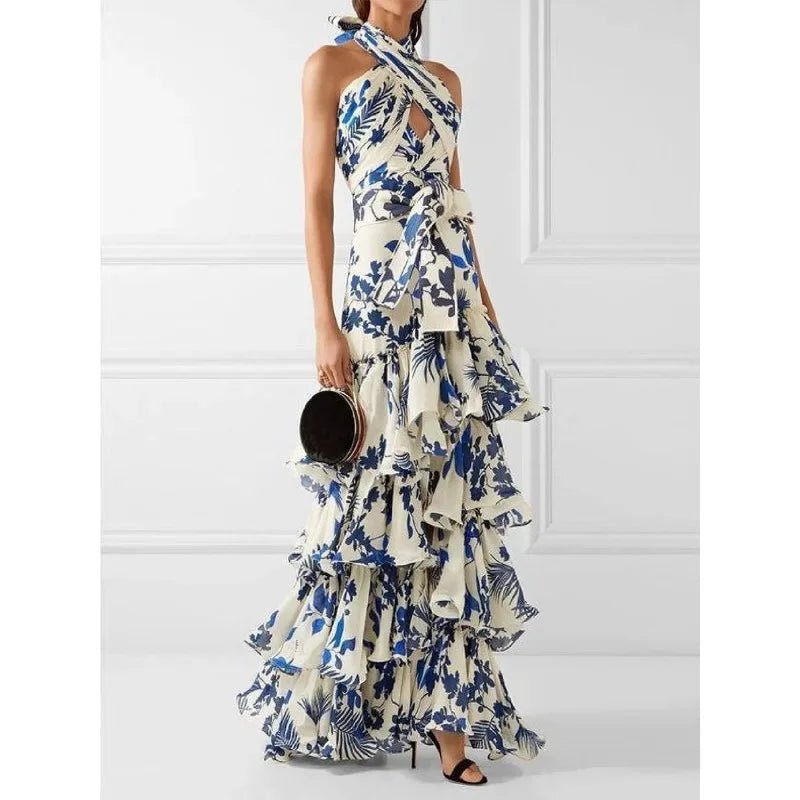 Criss-cross Floral Maxi Dress - LUVVITT Fashion