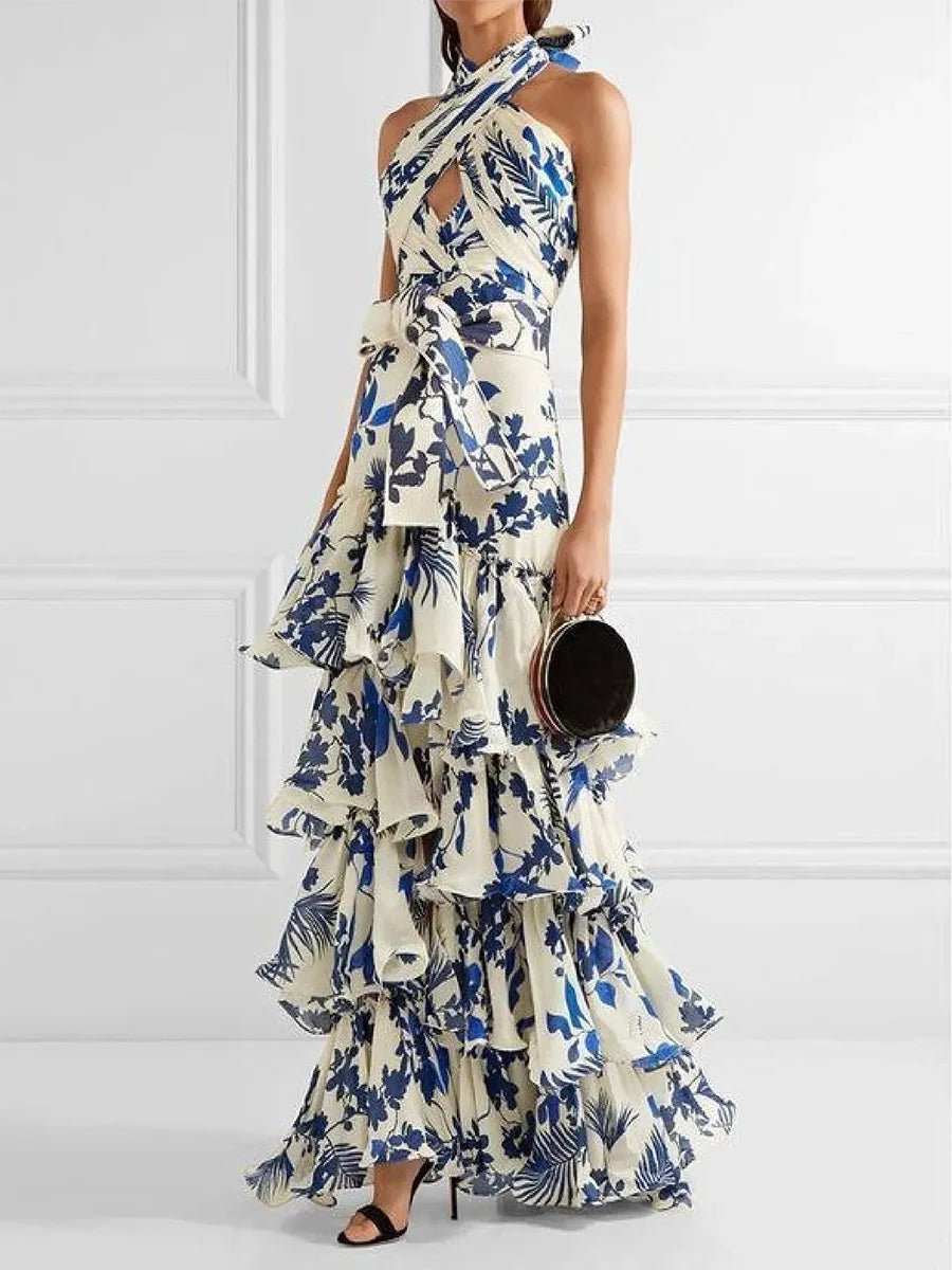 Criss-cross Floral Maxi Dress - LUVVITT Fashion