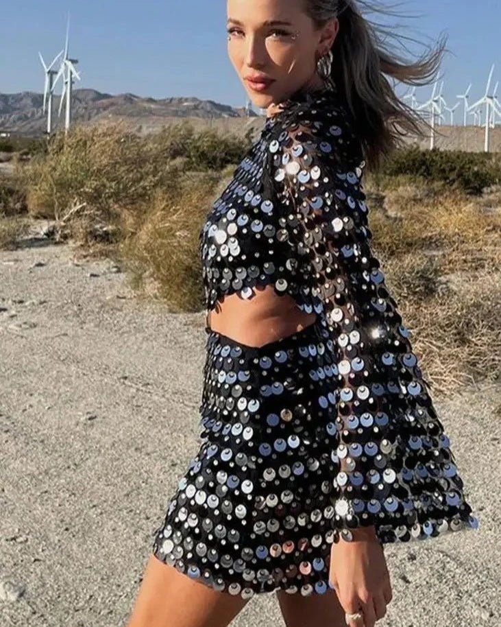 Cutout Sequin Mini Dress - LUVVITT Fashion