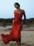 Elegant Red Chiffon Slip Dress - LUVVITT Fashion