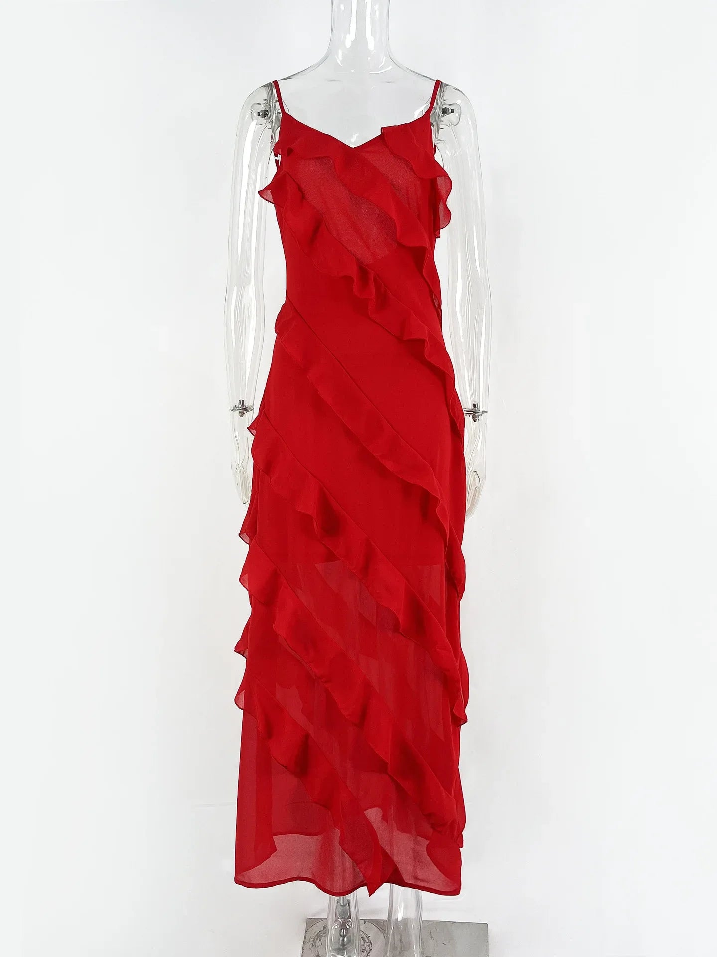 Elegant Red Chiffon Slip Dress