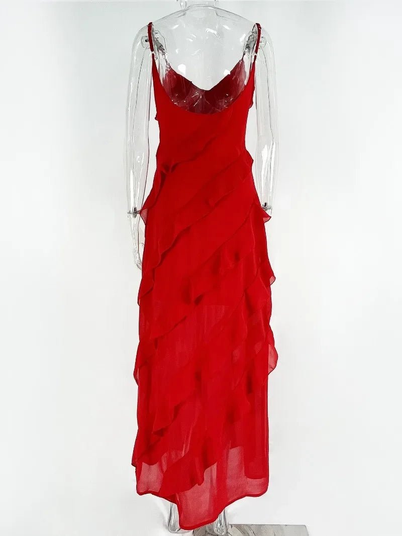 Elegant Red Chiffon Slip Dress - LUVVITT Fashion