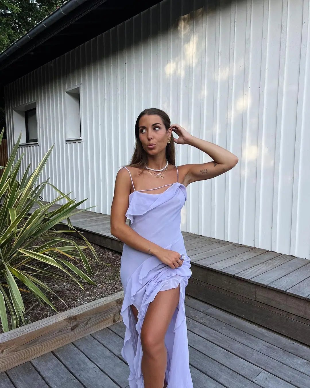 Elegant Ruffle Sling Dress - LUVVITT Fashion