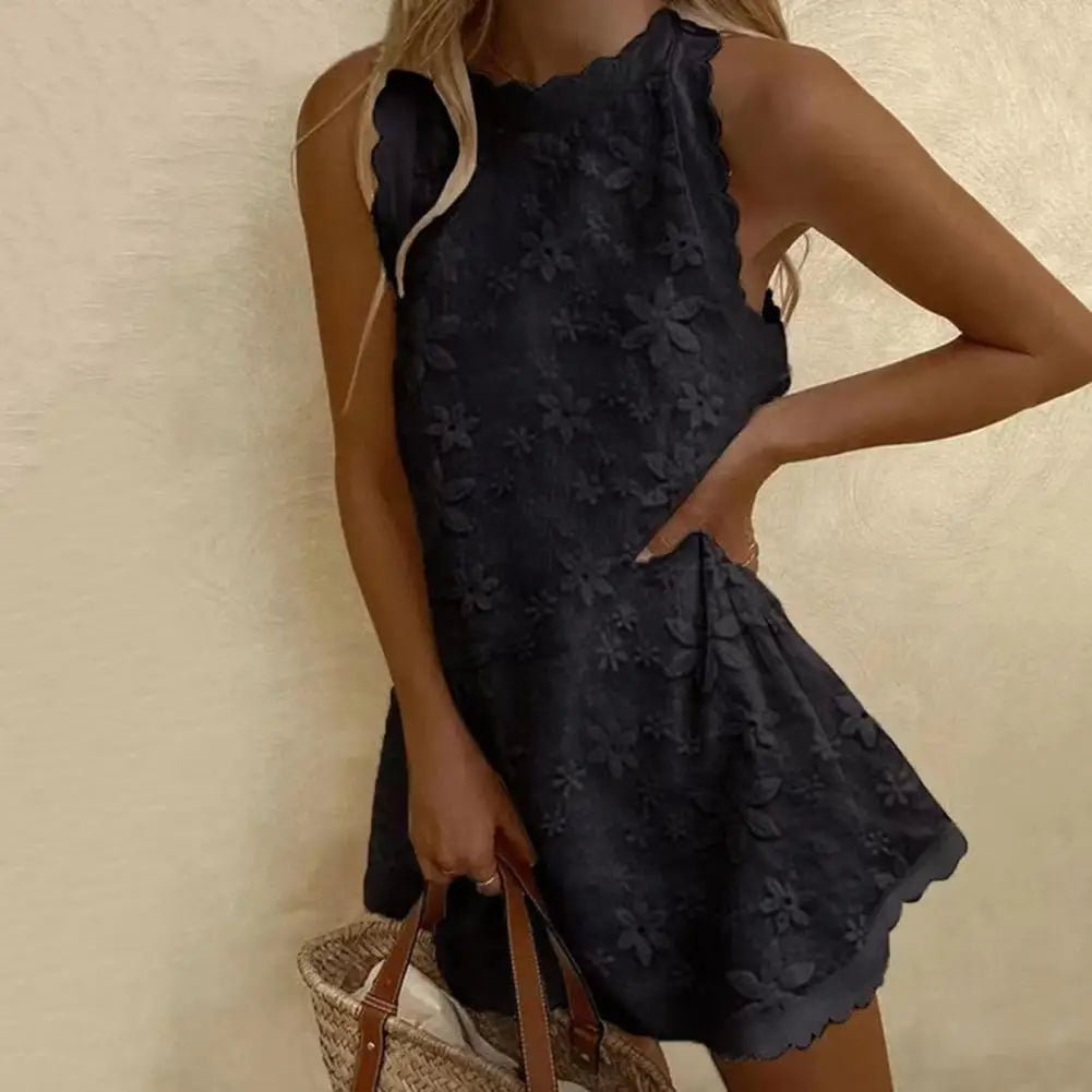 Floral Embroidery Mini Dress - LUVVITT Fashion