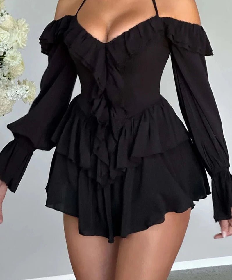 Halter Ruffle Flare Mini Dress - LUVVITT Fashion