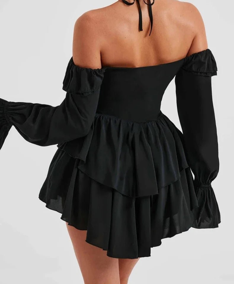 Halter Ruffle Flare Mini Dress - LUVVITT Fashion